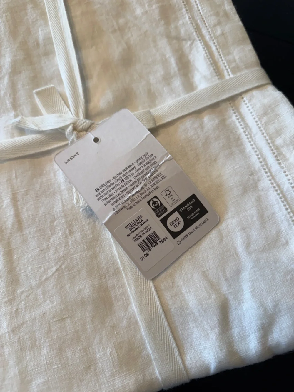 Williams‎ Sonoma Linen Double Hemstitch Tablecloth 70x108 cream NWT Dining